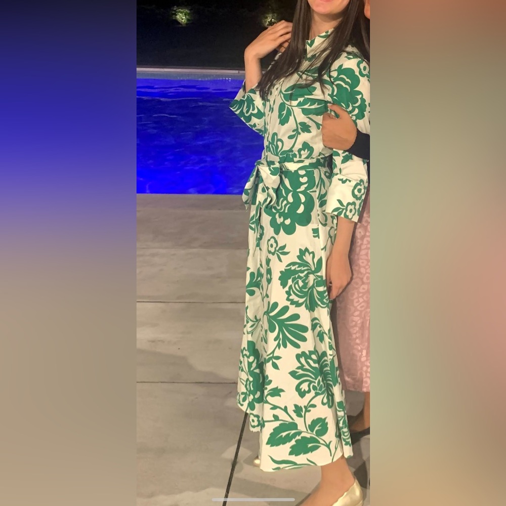Midi Zara green floral shirt dress